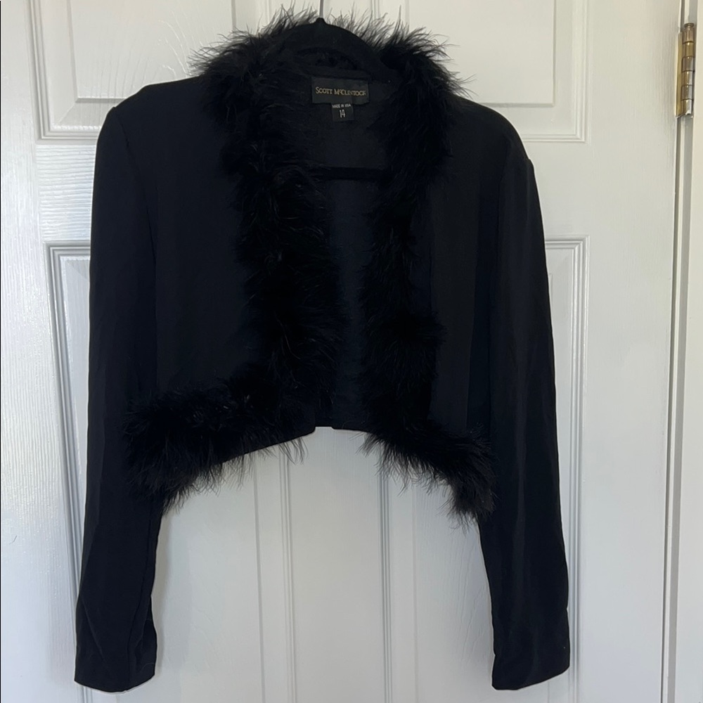 Scott McClintock Black Faux Fur Trim Bolero Jacket